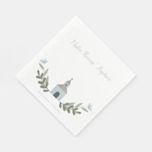 Kapel en bloemen blauwe servetten
