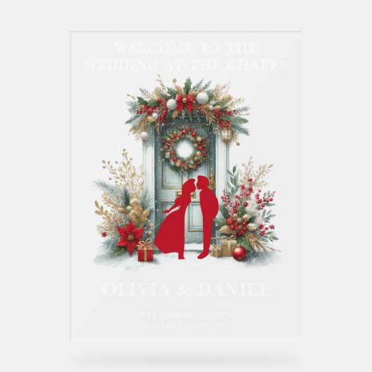 Kapel in de sneeuw Winter Welkom Frosted Acryl Bord (Voorkant)