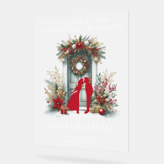 Kapel in de sneeuw Winter Welkom Frosted Acryl Bord (Hoek)