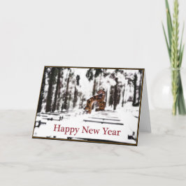 Kapel van de Bossen in een besneeuwde gloed Gelukk Feestdagen Kaart