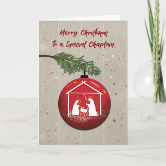 Kapelaan Kerst Ornament met Manger Kaart (Voorkant)
