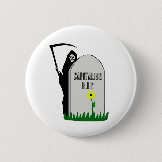Kapitalisme R.I.P. Grafsteen met Grim Reaper Ronde Button 5,7 Cm (Voorkant)