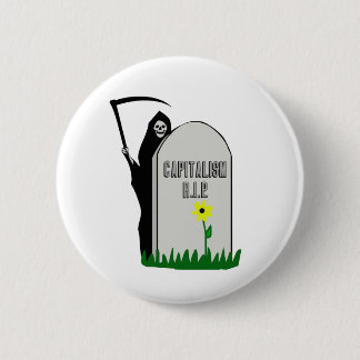 Kapitalisme R.I.P. Grafsteen met Grim Reaper Ronde Button 5,7 Cm