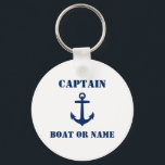 Kapitein Anchor Add Name of Boat Name Navy & White Sleutelhanger<br><div class="desc">Nautical Anchor Captain Add Name Boat Name of custom Text Sleutelhanger.</div>
