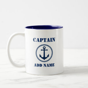 Kapitein Anchor blauw Zee Naam toevoegen of Boat N Tweekleurige Koffiemok
