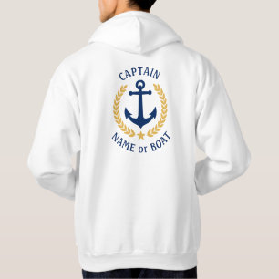 Kapitein Anchor Boat Name Gold Laurel Two Sided Hoodie