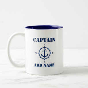 Kapitein Anchor compass Add Name of Boat Name sa0a Tweekleurige Koffiemok