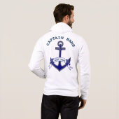Kapitein Anchor Custom Nautical Blue White Mannen Hoodie (Achterkant volledig)