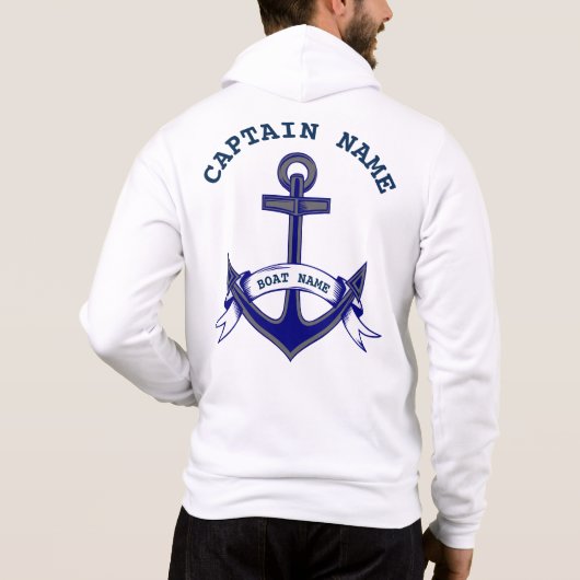 Kapitein Anchor Custom Nautical Blue White Mannen Hoodie (Achterkant)