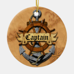 Kapitein Anchor en Wiel Keramisch Ornament