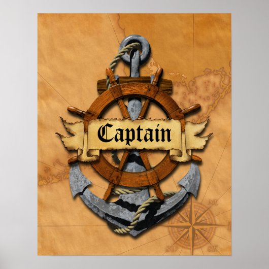 Kapitein Anchor en wiel Poster (Voorkant)