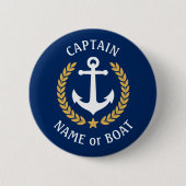 Kapitein Anchor Gold Laurel Navy Ronde Button 5,7 Cm (Voorkant)