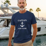 Kapitein Anchor Naam toevoegen of Naam Boat Naam N T-shirt<br><div class="desc">Kapitein Anchor Add Name of Boat Name Navy Blue T-Shirt</div>