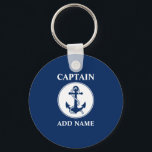 Kapitein Anchor & Rope Naam toevoegen Naam Boat Na Sleutelhanger<br><div class="desc">Nautical Anchor & Rope Captain Add Name of Boat Name Blue Sleutelhanger</div>