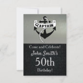 Kapitein Anchor Sailing Birthday Silver Black Kaart (Voorkant)