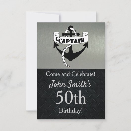 Kapitein Anchor Sailing Birthday Silver Black Kaart (Voorkant)