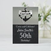 Kapitein Anchor Sailing Birthday Silver Black Kaart (Staand voorkant)