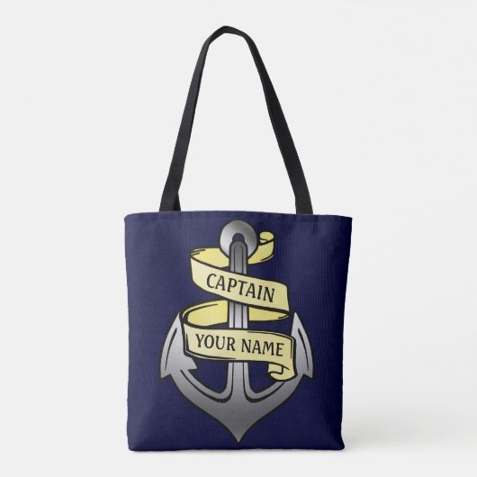 Kapitein Anchor Sailor Nautical | Aangepaste naam Tote Bag (Achterkant)