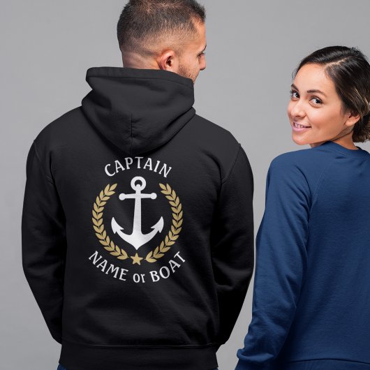 Kapitein Anchor Your Boat Name Gold Laurel Black Hoodie
