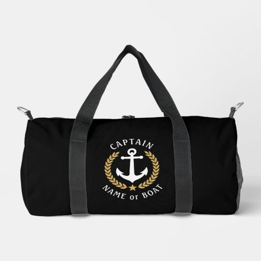 Kapitein Anchor Your Boat Name Gold Laurel Black Plunjezak (Voorkant)