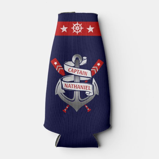 Kapitein Anker Nautical Oars Navy Blue Aangepaste  Flesjeskoeler (Voorkant)