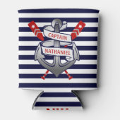 Kapitein Anker Nautical Oars Stripes gepersonalise Blikjeskoeler (Voorkant)