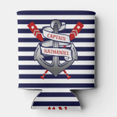 Kapitein Anker Nautical Oars Stripes gepersonalise Blikjeskoeler (Achterkant)