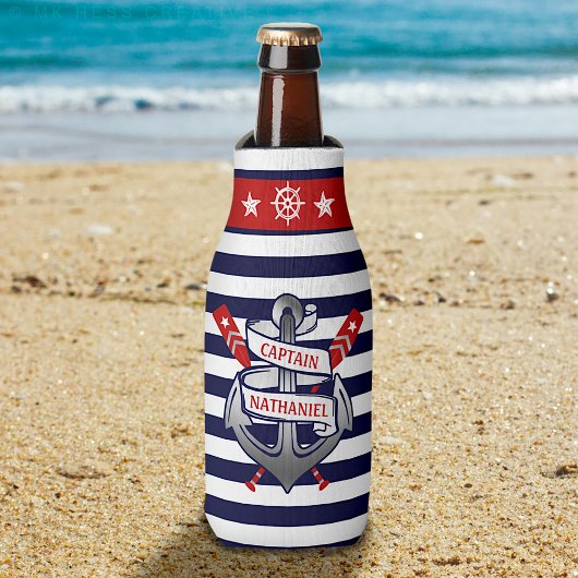 Kapitein Anker Nautical Oars Stripes gepersonalise Flesjeskoeler