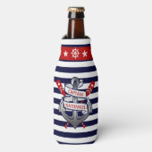 Kapitein Anker Nautical Oars Stripes gepersonalise Flesjeskoeler (Fles Voorkant)
