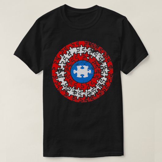 Kapitein Autism puzzle superheld shield Autism awa T-shirt (Design voorkant)