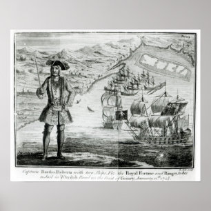 Kapitein Bartholomew Roberts met twee schepen Poster
