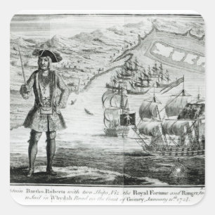 Kapitein Bartholomew Roberts met twee schepen Vierkante Sticker