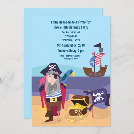 Kapitein Birthday Party Invite van pirate Treasure Kaart (Voorkant / Achterkant)