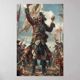 Kapitein Blackbeard Piratenschip Photorealistic Po Poster