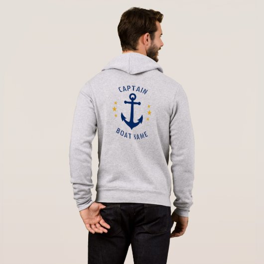  kapitein Boat, gouden sterren grijs Hoodie (Achterkant volledig)