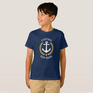 Kapitein Boat Naam Anchor Gold Laurel Navy Blue T-shirt