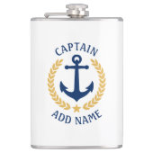 Kapitein Boat Naam Anchor Gold Style Laurel White Heupfles (Voorkant)