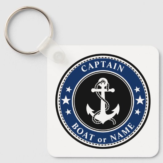 Kapitein Boat Naam Anchor Stars Rope Terug Sleutelhanger (Voorkant)