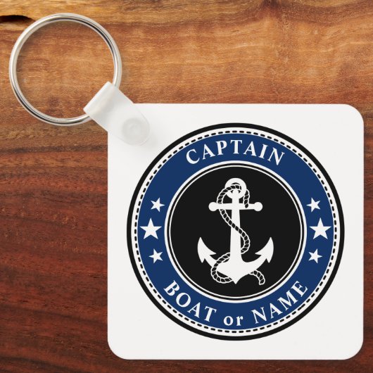 Kapitein Boat Naam Anchor Stars Rope Terug Sleutelhanger (Voorkant)