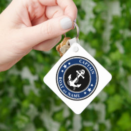 Kapitein Boat Naam Anchor Stars Rope Terug Sleutelhanger