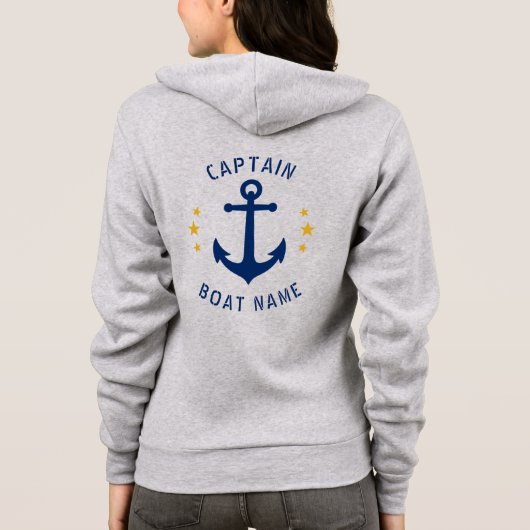kapitein Boat naam Gold Star Grey Hoodie (Achterkant)