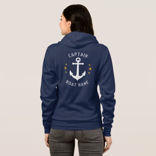  kapitein Boat Naam Gold Stars Blauw Hoodie (Achterkant volledig)