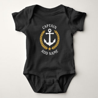 Kapitein Boat Naam Nautical Anchor Gold Laurel Sta Romper