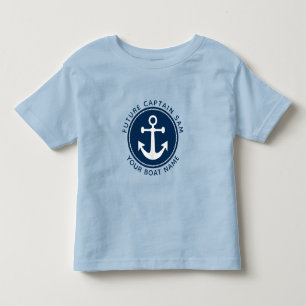 Kapitein Boat Naam Nautical Anchor Rope Navy Kinder Shirts