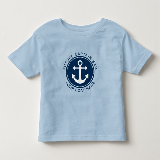 Kapitein Boat Naam Nautical Anchor Rope Navy Kinder Shirts (Voorkant)