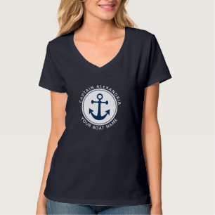 Kapitein Boat Naam Nautical Anchor Rope Navy T-shirt