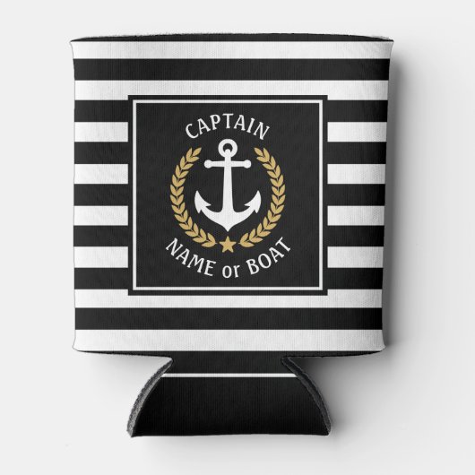 Kapitein Boat Name Anchor Gold Laurel Black Stripe Blikjeskoeler (Voorkant)