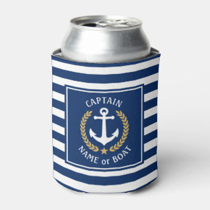 Kapitein Boat Name Anchor Gold Laurel Blue Stripe Blikjeskoeler