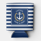 Kapitein Boat Name Anchor Gold Laurel Blue Stripe Blikjeskoeler (Voorkant)