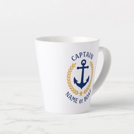Kapitein Boat Name Anchor Gold Laurel Star Latte Mok (Rechterhoek)